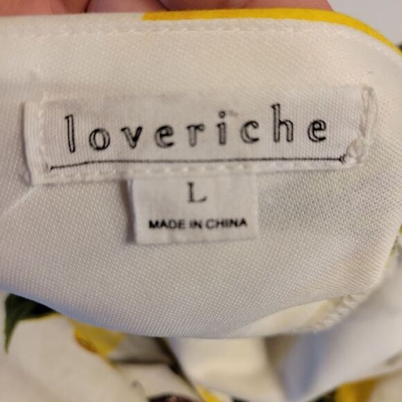 Love Riche White with Yellow Lemons Cotton Midi Dress Women's Large - Picture 11 of 13